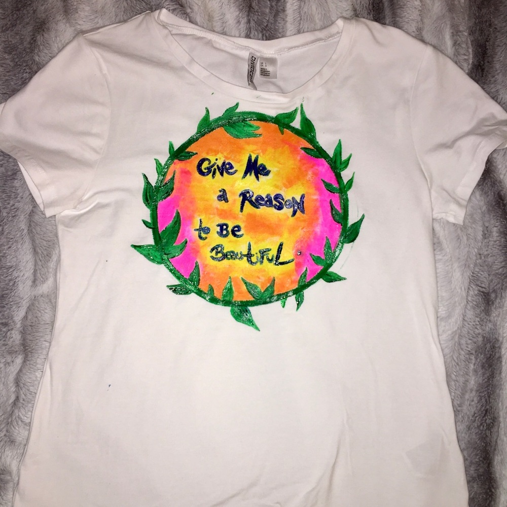 Hand-painted H&M tee, lyrics from Celebrity Skin